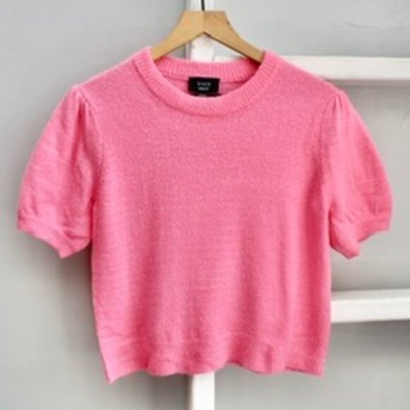 Vici Hot Pink Kayda Cropped Short Sleeve Knit Pullover Sweater Top Size Medium - Picture 1 of 6